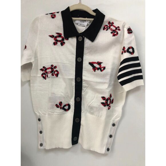 Tops - Thom Browne T-SHIRT White Gem Icons Sweater Women's Knit Cardigan